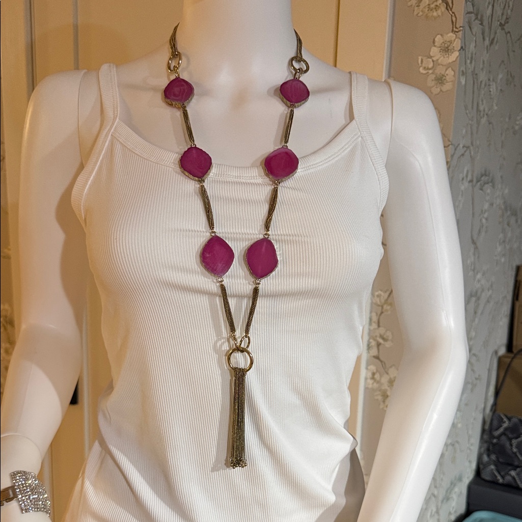 Abs Allen Schwartz Fuchsia And Gold Necklace